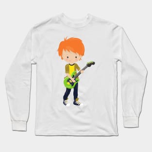Rock Boy, Orange Hair, Band, Music, Guitar Player Long Sleeve T-Shirt